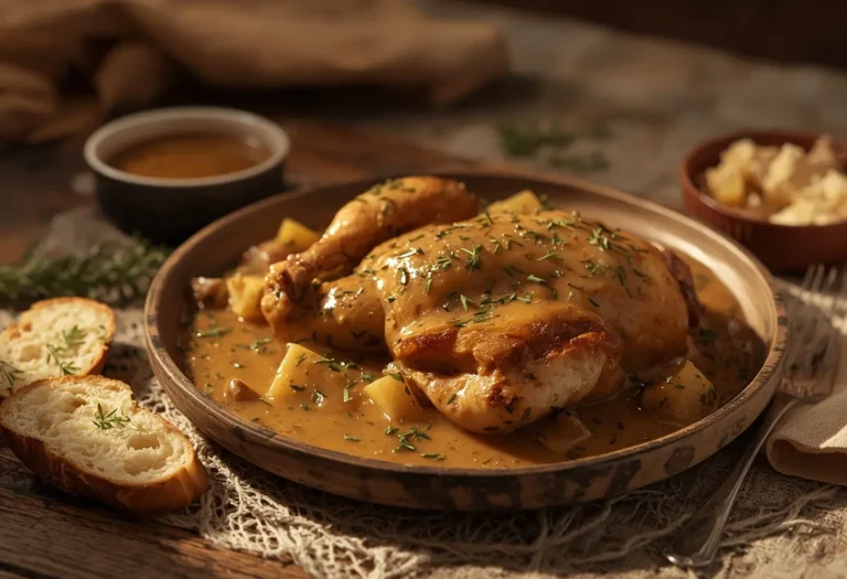 chicken gravy recipe in a bowl with roast chicken