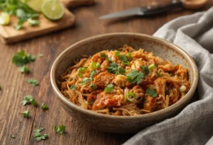 shredded chicken delight recipes with vegetables in a bowl