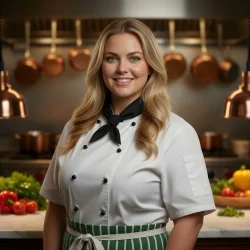 Aurora Thalline, the creator of Aura Recipes, in a professional chef outfit.